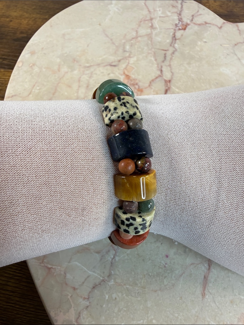 Multicolor Natural Hematite Stone & Bead Stretch Bracelet